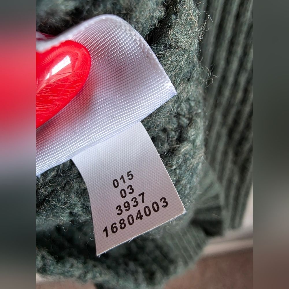 Vtg Mossimo Green Chunky Cable Knit Big Button Cardigan Fishermann Wool Blend XL - Picture 9 of 10